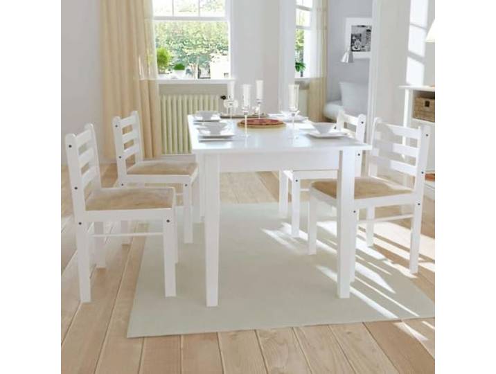 NLQMSU Set mit 4 Esszimmerstühlen aus Gummibaumholz und weißem Samt Massives Gummibaumholz, weicher Polyestersitz, rustikale quadratische Rückenlehne, Kapazität 110 kg, klassischer Stil