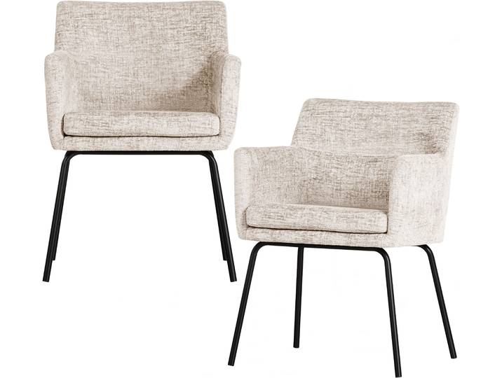 Esszimmerstuhl WOOOD Kam mit Grobstruktur-Velvetbezug und Armlehnen B 56 x T 52 x H 78 cm , beige (off, weiß, schwarz), B:59cm H:78cm T:56cm, Holzwerkstoff, Stahl, Stühle, Esszimmerstuhl, Sehr hohe Verschleissfestigkeit, Tragkraft 150 kg,Pfleiglicht