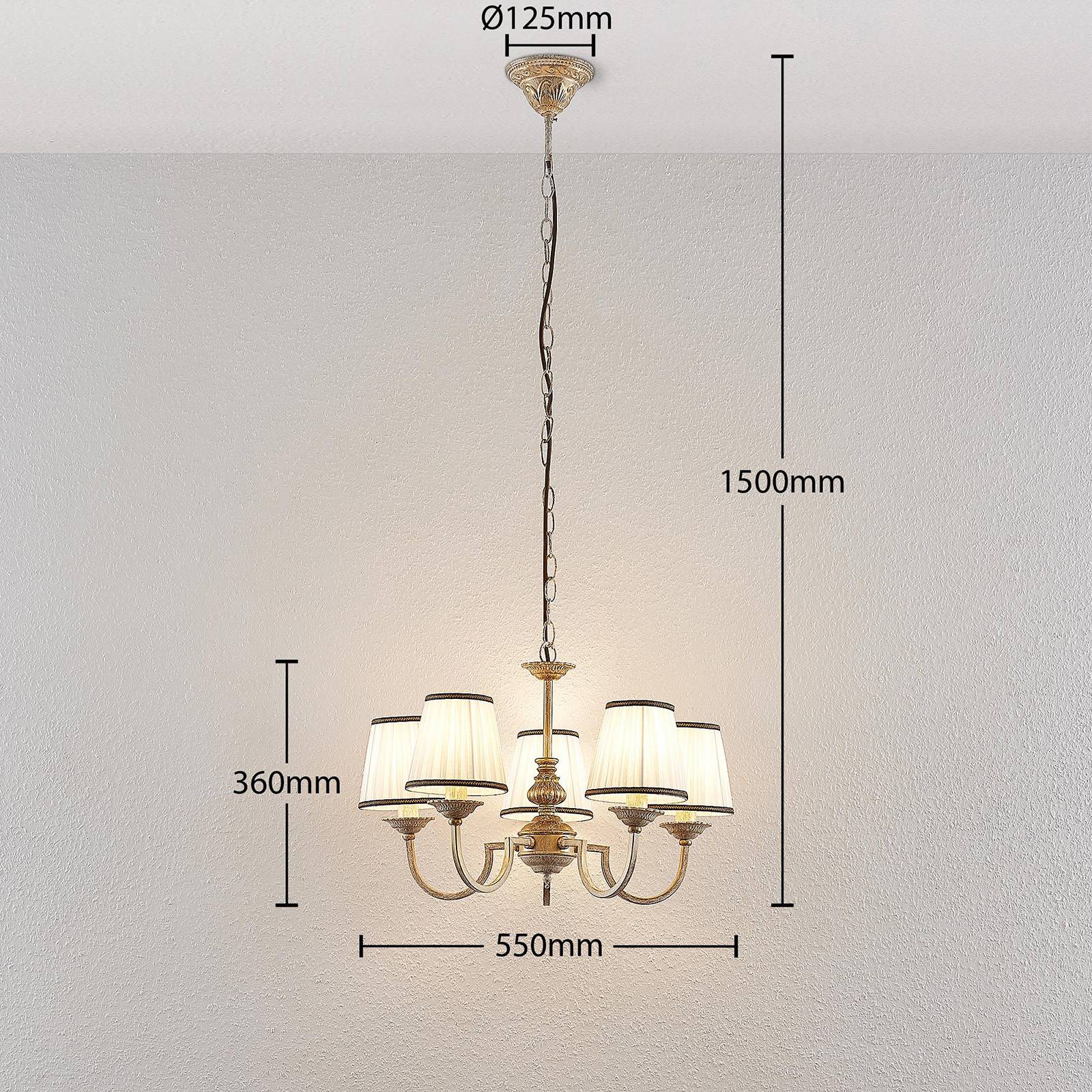 Kronleuchter Lumiel Lindby, dimmbar, bronze / altmessing, für Wohn- / Esszimmer, Textil / Stoff / Seide, Landhaus / Rustikal, Kronleuchter