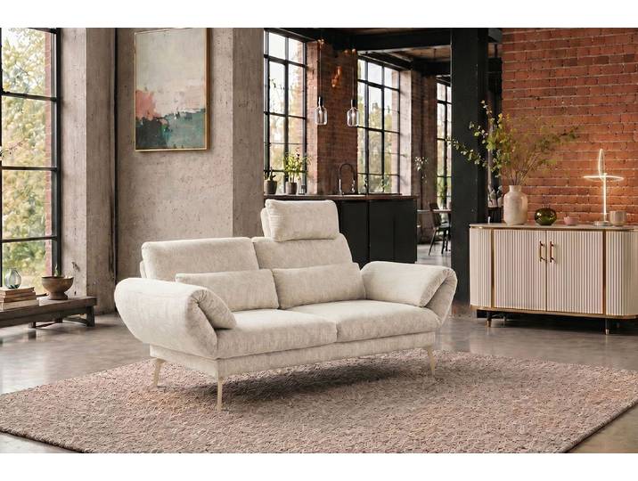 KAWOLA Sofa HOLLY Stoff – Modernes Funktionssofa mit Relaxfunktion, Drehbare Sitze, verstellbare Rückenlehnen, klappbare Armlehnen