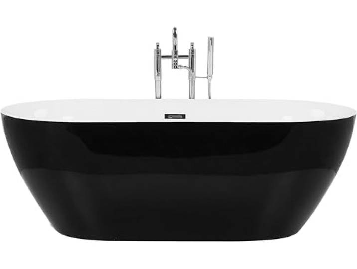 Stilvolle Acryl Badewanne oval freistehend schwarz mit Überlauf 170x80cm Carrera