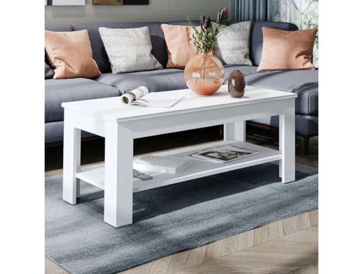 Roomart Couchtisch HELSINKI 110 cm Wohnzimmertisch Sofatisch in Weiß Sofatisch, Wohnzimmertisch mit Ablageboden