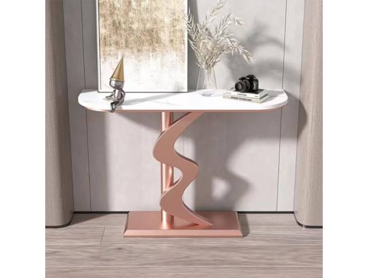 Moderner Konsolentisch Mit Sinterstein-Platte, Schmaler Flurtisch Metall Sinterstein-Oberfläche, Robuster Metallrahmen, Schmales Design, Platzsparend(Pink,150cmW*30cmD*80cmH)
