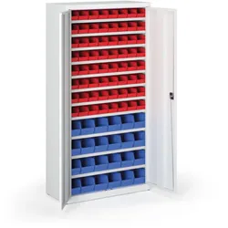 Schrank mit Sichtlagerkästen BASIC - 1800 x 400 x 920 mm, 64xA/24xB, grau/graue Tür