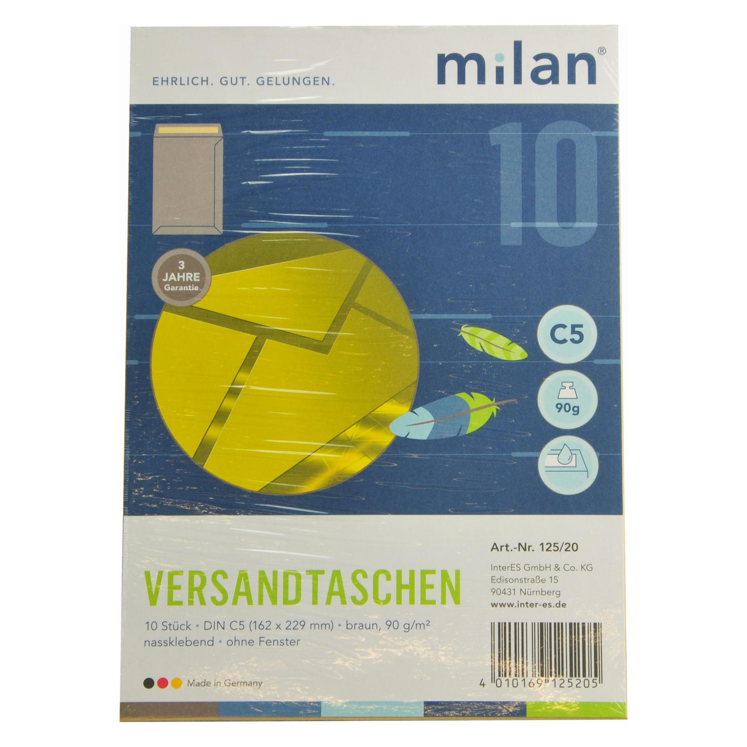 Milan Versandtaschen C5, 90 g/m², braun, ohne Fenster (10 Stk.) (125/20)
