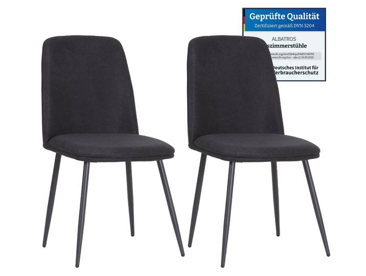 Albatros BONO Stoffstuhl Grau– 2er-Set Esszimmerstühle im modernen Retro-Design DEKRA-, pflegeleichter Stoffbezug