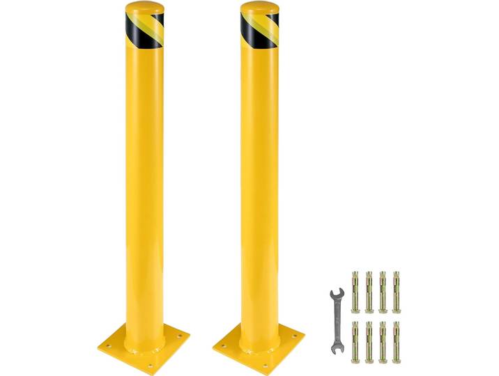 VEVOR Borne de sécurité\, 91 cm de haut\, 14 cm de diamètre Borne de sécurité en tube d'acier\, Borne en acier jaune\, Borne de sécurité en acier avec 8 boulons d'ancrage