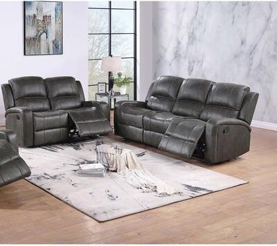 Esofastore Light Vertical Tufting Manual Sofa Set 2pc Pillow Headrest Smoke Finish