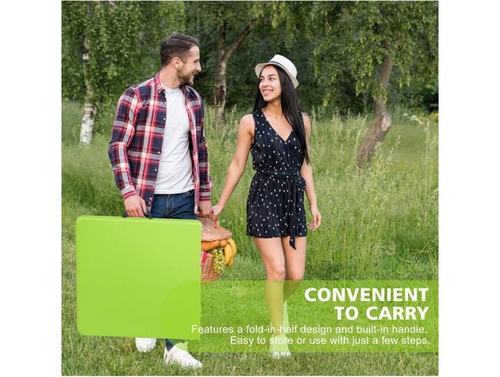 Table pliante portable AESVAR 125 x 61 cm avec poignée hauteur réglable 58-74 cm verte