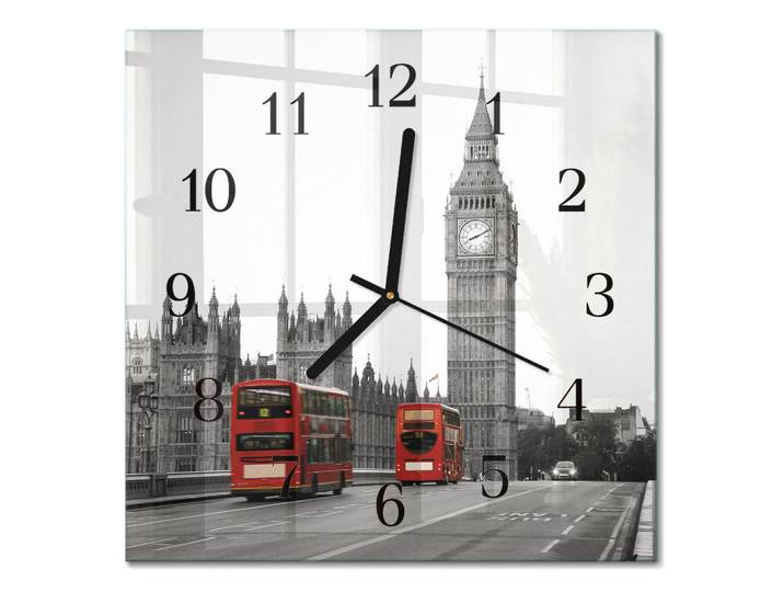 Tulup Wanduhr 30x30 cm - London, Rot, Glas, Quadratisch, 30x30x0.4 cm, Dekoration, Uhren, Wanduhren