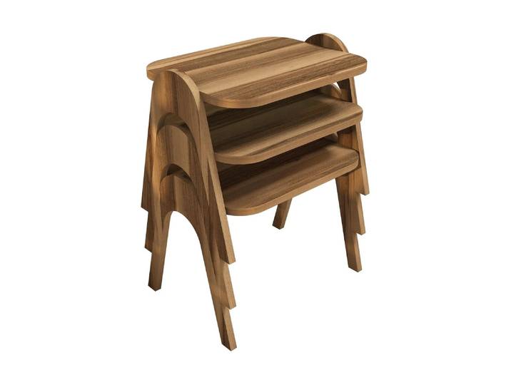 Beistelltisch WOODY FASHION Paris 3 Stück, Walnuss , braun (walnuss), B:48,6cm H:42cm T:35,5cm, Tische, Beistelltisch