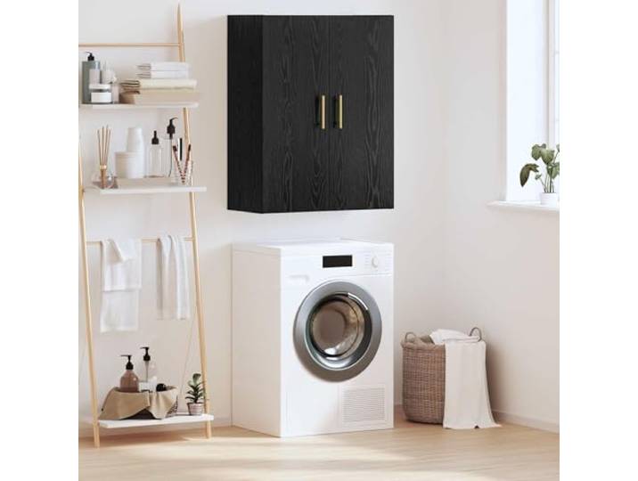 RJPLMFV Wandschrank, Eiche, Schwarz, 69,5 x 34 x 90 cm Langlebiges Holzwerkstoff, Regale und Türen, Aufbewahrung im Wohnzimmer oder Büro, modernes Design