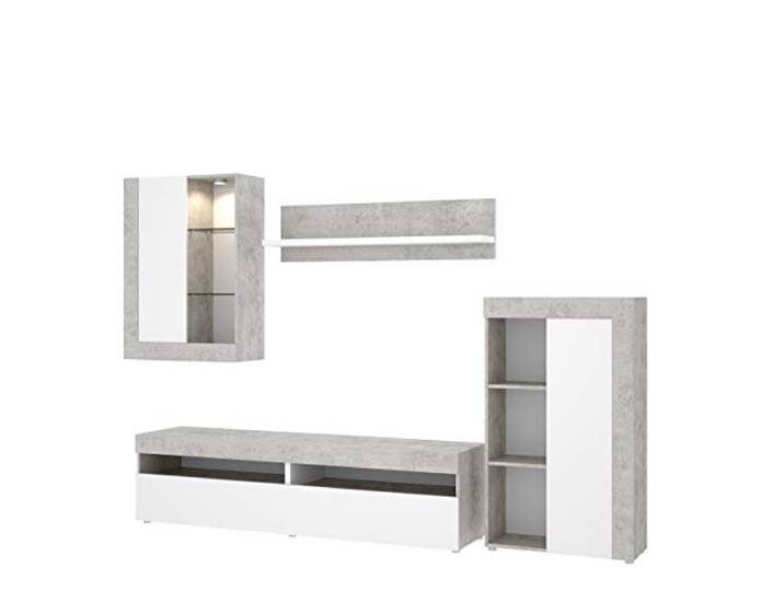 DEKIT GRUPO RIMOBEL Tokio TV-Möbel mit Vitrine, LED, 180 x 265 x 42 cm, Weiß/Zement