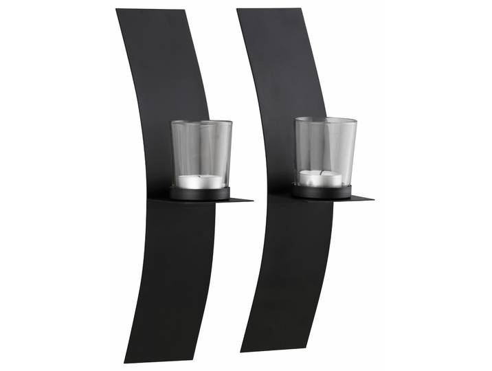 Wandkerzenhalter OTTO HOME Drammen , schwarz, B:12cm H:31cm T:7cm, Glas, Metall, Kerzenhalter, Wandkerzenhalter, Landhaus, Metall, Glas, schwarz