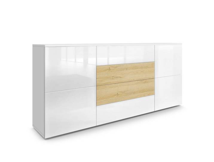 SIDEBOARD Rova Weiß Hochglanz/ Eiche Natur