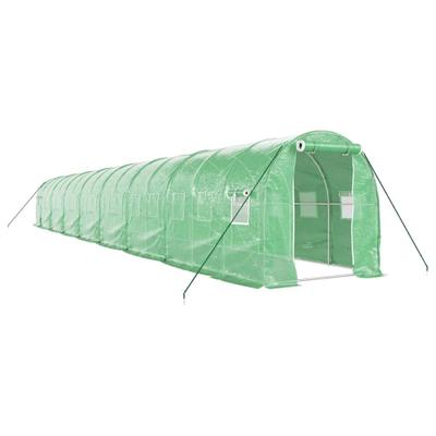 Helloshop26 - Gewächshauszelt für Pflanzen Blumen und Gemüse mit Stahlrahmen 32 m² 16 x 2 x 2 m grün 02_0044574