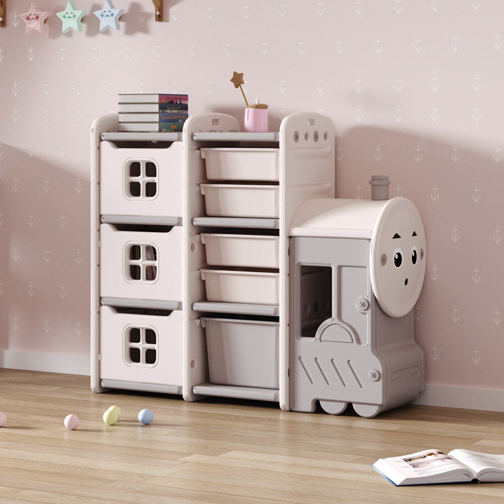 Iuli Zoomie Kids Toy Organiser with Bins Grey 85cm H X 96cm W X 33cm D