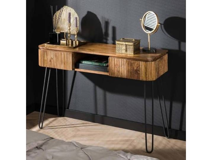 RINGO-Living Kommode mit 2 Schubladen & 1 Regal - 110 cm breit Vintage Sideboard für Schlafzimmer - Langlebiger Natur Holz TV Schrank für Wohnzimmer - Robuster Schubladenschrank für Flur Garderobe