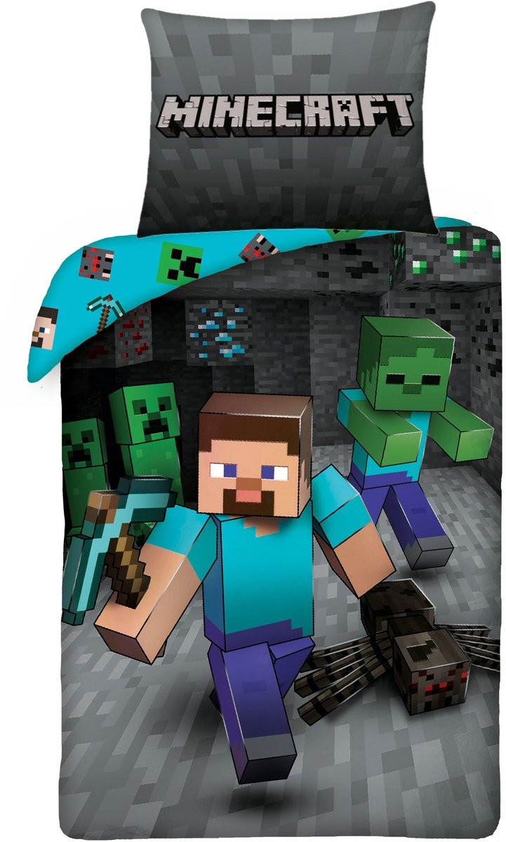 Minecraft Dekbedovertrek Mining voor kinderen - 140 x 200 cm