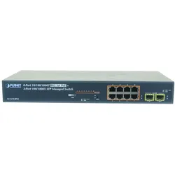 Planet 8-Port 10/100/1000T 802.3at PoE + 2-Port 100/1000X SFP Managed Switch (8 Ports), Netzwerk Switch, Schwarz
