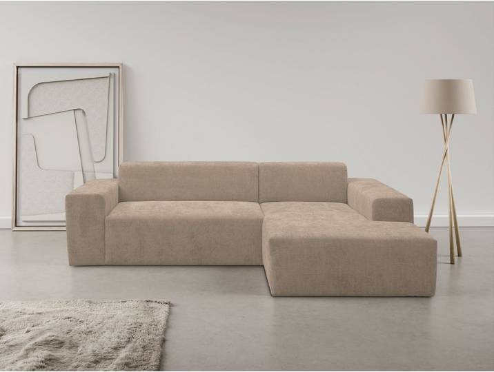 WERK2 Ecksofa Zeus-L 253 cm breit, bequemes Cord-Sofa in L-Form, urbanes Design, Organische curvy-trend Couch mit großer Komfort-Ottomane