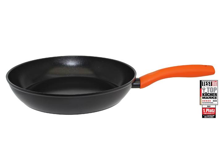 Schmorpfanne ELO BASIC Colorio mit farbigem Protektor , schwarz (orange), B:28,5cm H:5,5cm L:46,5cm Ø:28cm, Pfannen, Schmorpfanne, Soft-Touch-Griff mit Flammenschutz