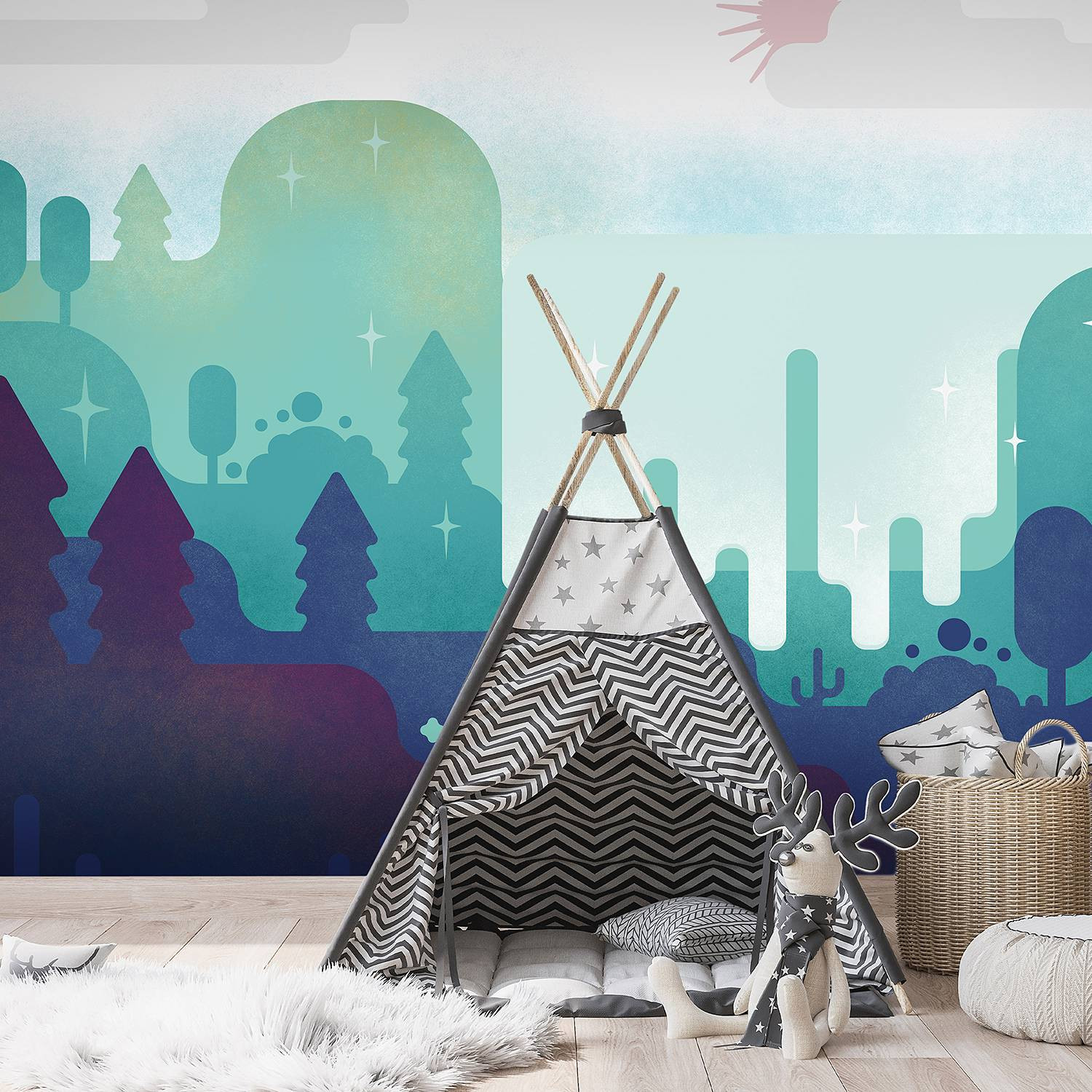 home24 Vlies-fotobehang Fairytale Landscape, Multicolour/Blauw, 200 cm