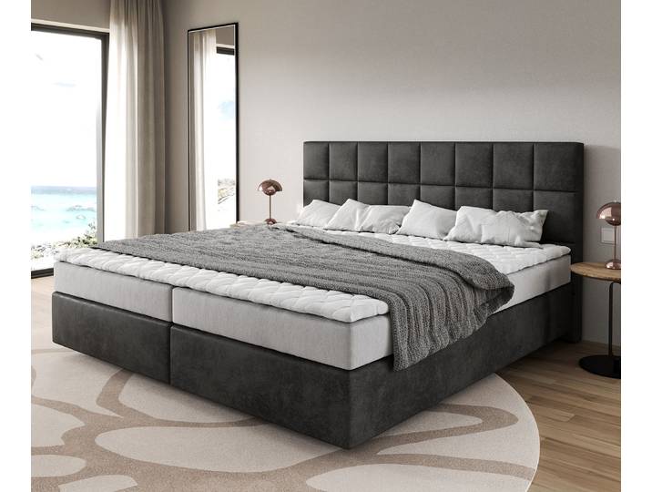 Boxspringbett Dream-Fine Mikrofaser Anthrazit Vintage 200x200 cm Bonell-Matratze PU-Topper, Boxspringbetten