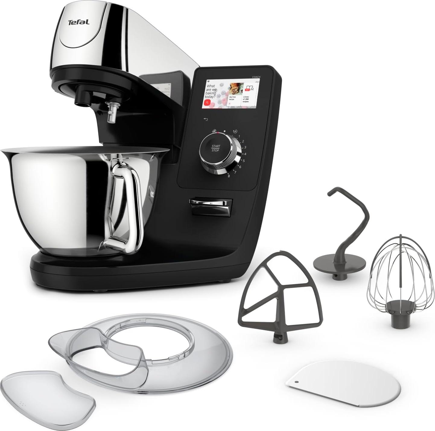 Tefal I-Coach Touch QB950D, 5,5 l, Schwarz, Edelstahl, Tasten, Drehregler, Touchsteuerung, Schlagen, Kneten, Mixen, Rührer, LCD, Edelstahl