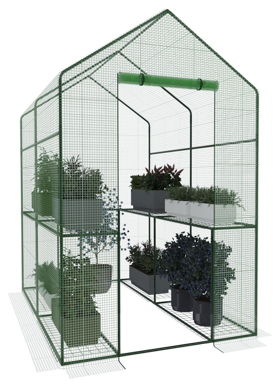 Tuinserre met 4 planken en roll-up opening