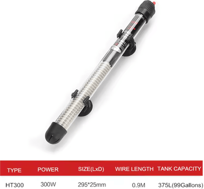 Inspire Essentials Aquarium Heater Rod Adjustable Temperature Submersible Fish Tank Water Heater 300w