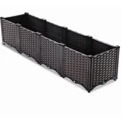 IvoQ Modularer Pflanzkübel für den Außenbereich - 160 x 40 x 37 cm - Schwarz - Mit Drainage