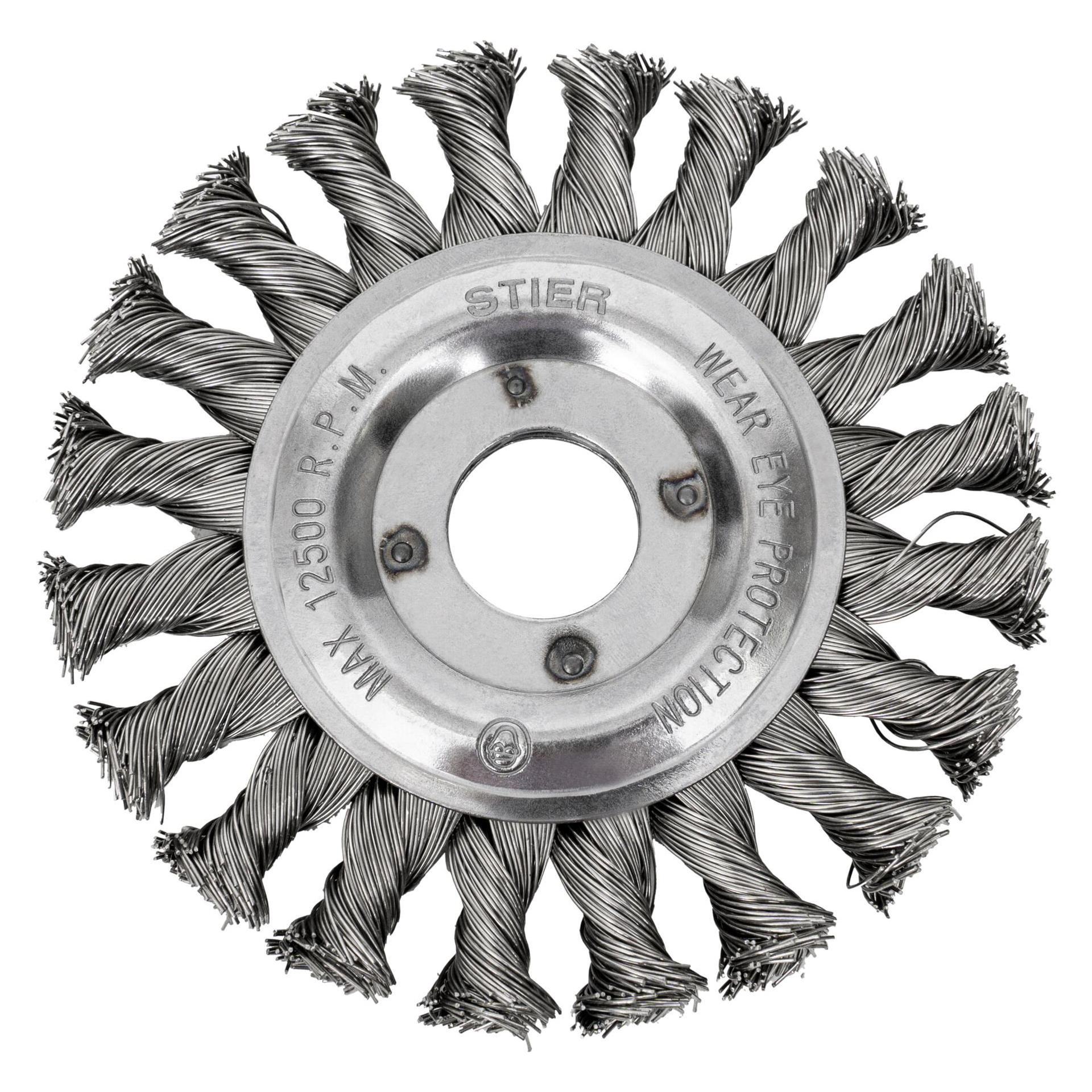 Stier Rundbürste Ø 115 mm, Bohrungs-Ø 22,2 mm, 0,5 mm, gezopft, Edelstahl (84599588)