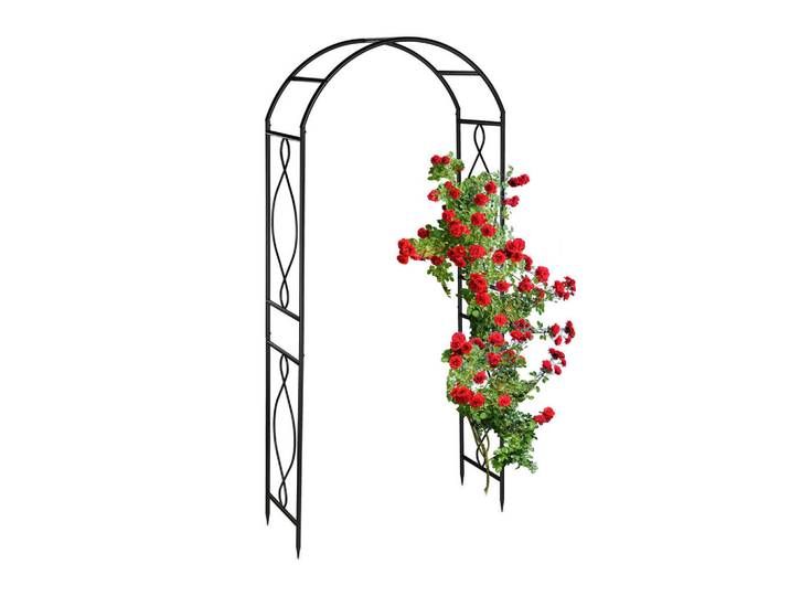 Relaxdays Rosenbogen Schwarz Metall 230x100 cm, 100x230x40 cm, Dekoration, Gartendeko