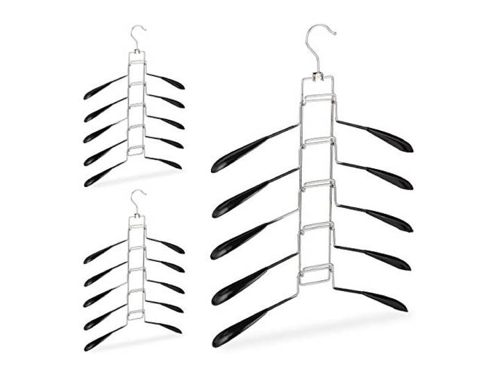 Relaxdays Mehrlagiger Kleiderbügel 3er Set, 5 Bügel pro Aufhängung, Oberbekleidung, platzsparend und rutschfest, schwarz