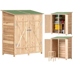 Outsunny Gartenschrank Holz, Geräteschuppen wetterfest 140 x 75 x 157cm Natur