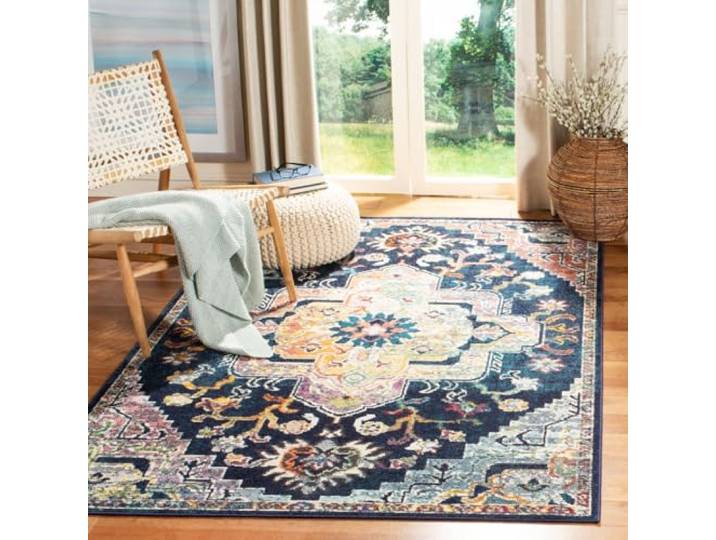 SAFAVIEH Tapis Boho pour Salon\, Salle à Manger\, Chambre à Coucher - Crystal Collection\, Tapis à Poil Court\, Marine et Fuchsia\, 122 X 183 cm