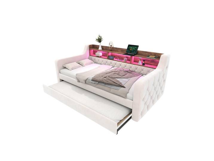 Lvhom Schlafsofa 90x190cm Ausziehsofa,zwei Liegeflächen,Samt,Beige, 201x75x107 cm, Babymöbel & Kindermöbel, Kinderzimmer & Jugendzimmer, Schlafsofas