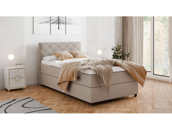 BOXSPRINGBETT Diamaro 120x200 cm mit Bettkasten und Topper - Dunkelbeige