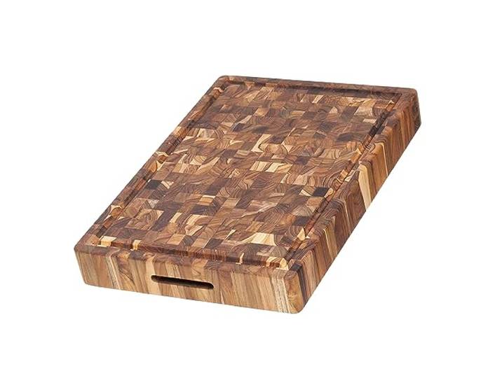 Teakhaus Butcher Block Schneidebrett Holz mit Saftrille extra dick 52 x 36 x 6,4cm FSC zertifiziertes, robustes Stirnholz Schneidebrett Dickes Teak-Holzbrett Küche für glatte saubere Schnitte