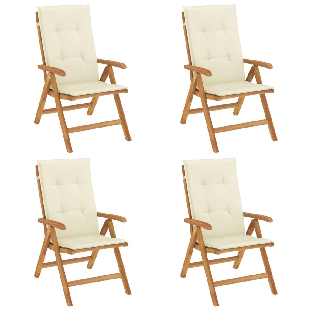 Verstellbare Klappstühle mit Kissen, 4-teilig, Massivholz Teak