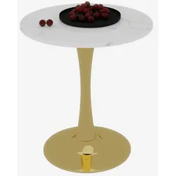 MODFU Couchtisch Rund Gold+Weiß 70x70x72 cm mit Kunstmarmorplatte in Weiß mit Aderung, hoher Tischfuß, modernes minimalistisches Design