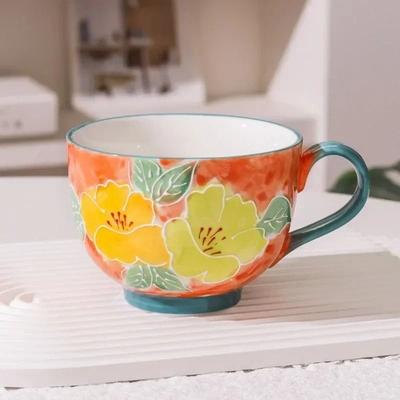 Uplifted Finds JUSTINLAU Relief Flower Ceramic Mug Hand Drawn Art Breakfast Milk & Oat Cup orange