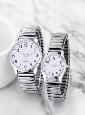Inspire Essentials Couple Quartz Watch Set Black Arabic Dial Elastic Band lovers B