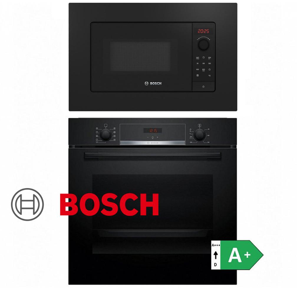 Bosch Einbau Backofen Schwarz mit Teleskop + einbau Mikrowelle Sparset -Autark 20L Grill