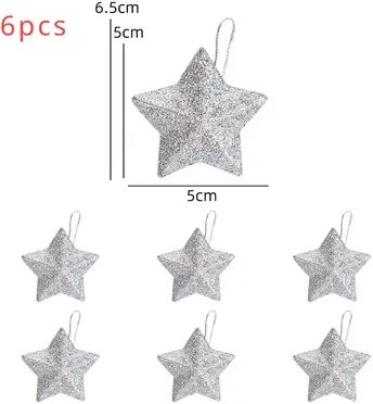 Top Demand Picks Gold Glitter Star Decorations, Plastic Christmas Ornaments, Christmas Tree Hanging Decorations, Holiday Home Decor silver Color