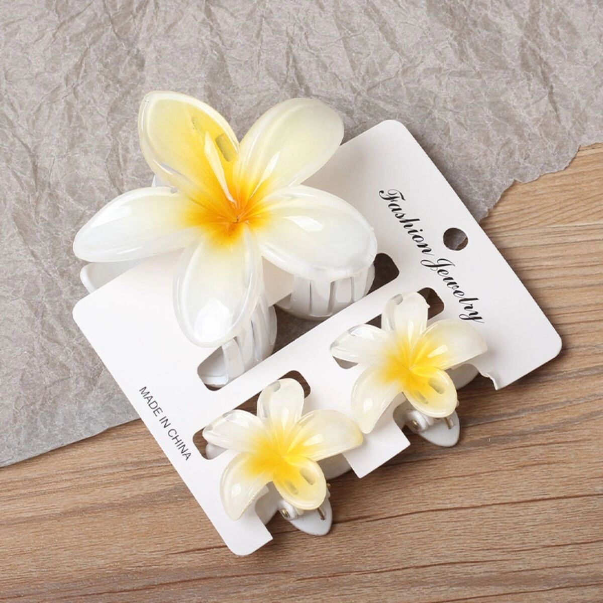 INF Blumen-Haarclip Set, 3er-Pack ABS Anti-Rutsch-Klammern mit abgerundeten Kanten, 7.5cm x 4cm Gelb