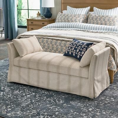 Ava Slipcovered Bench - Livesmart Performance Fabric Presley Oat - Grandin Road