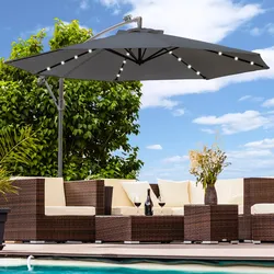 Luxus Sonnenschirm mit LED Beleuchtung Ampelschirm 300cm Solar Garten Schirm Pavillon in Anthrazit