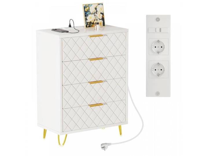 Commode avec 4 Tiroirs PIPIPOXER Avec Prises Manche et Pieds Couleurs Dorées Commode pour Chambre Salon Bureau 60x34x91cm Blanc